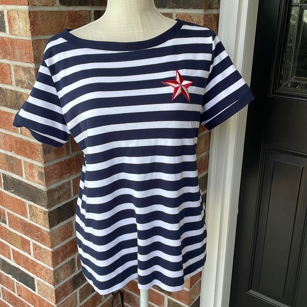 Karen Scott Navy and White Striped‎ Top